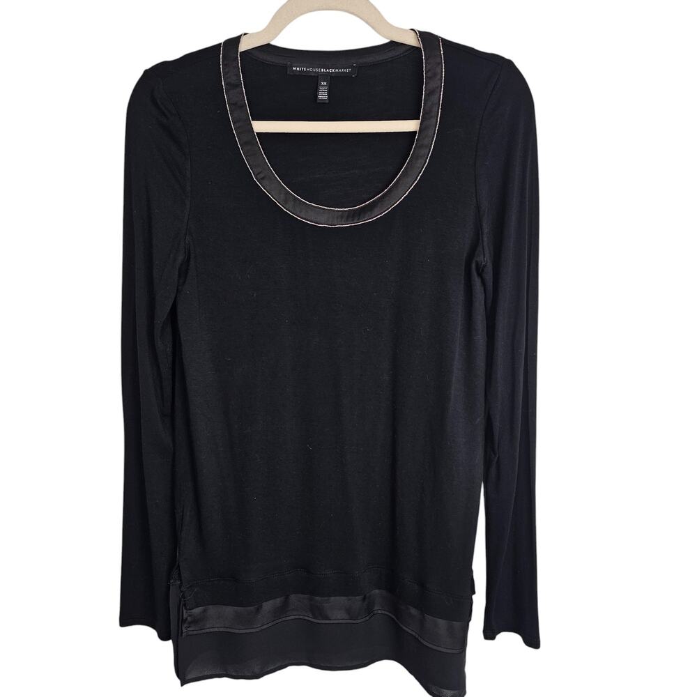White House Black Market Womens Satin Trim Top Sz XS Classic Minimalist Stretch